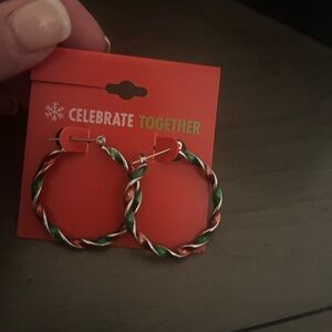 NWT red and green CHRISTMAS hoop earrings!